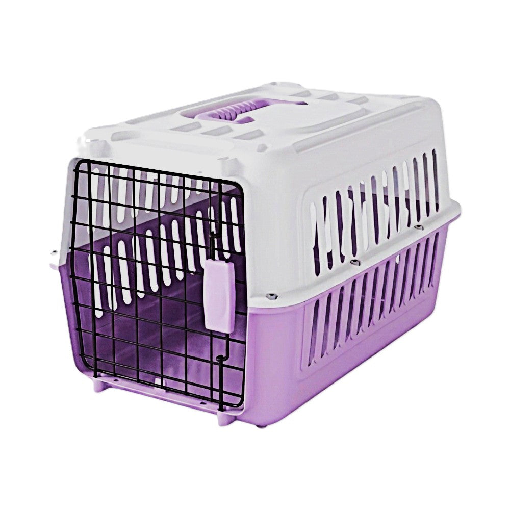 Cozy Paws Premium Plastic Pet Carrier – Purple with Beige Top, Metal Door Secure Travel Crate for Small Pets – 44 x 31 x 27 cm, Ventilated Lightweight Portable Pet Carrier
