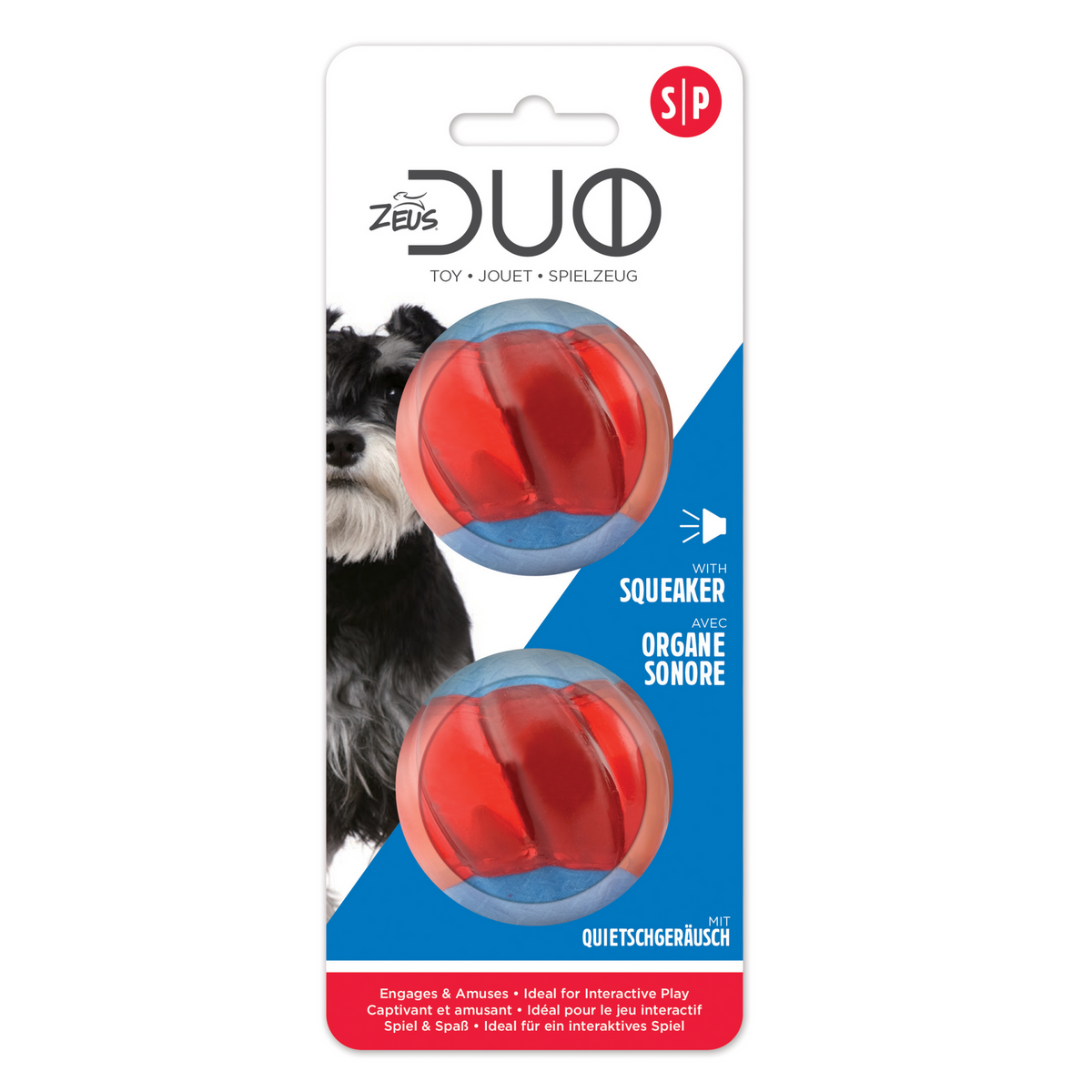 Zeus Duo Ball with Squeaker 2/pk, 5 cm