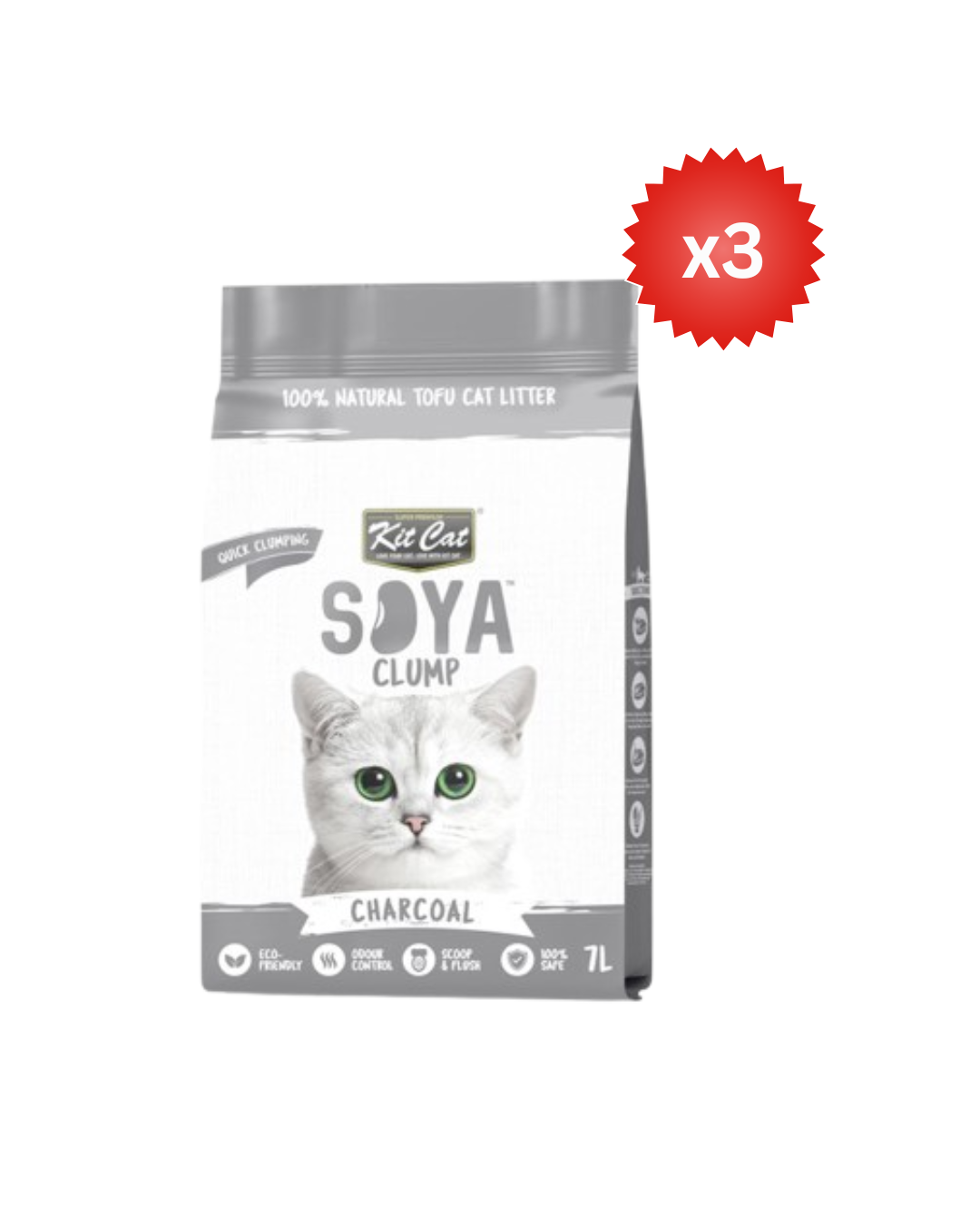 Kit Cat Soya Clump Soybean Litter - Charcoal 7L Pack of 3