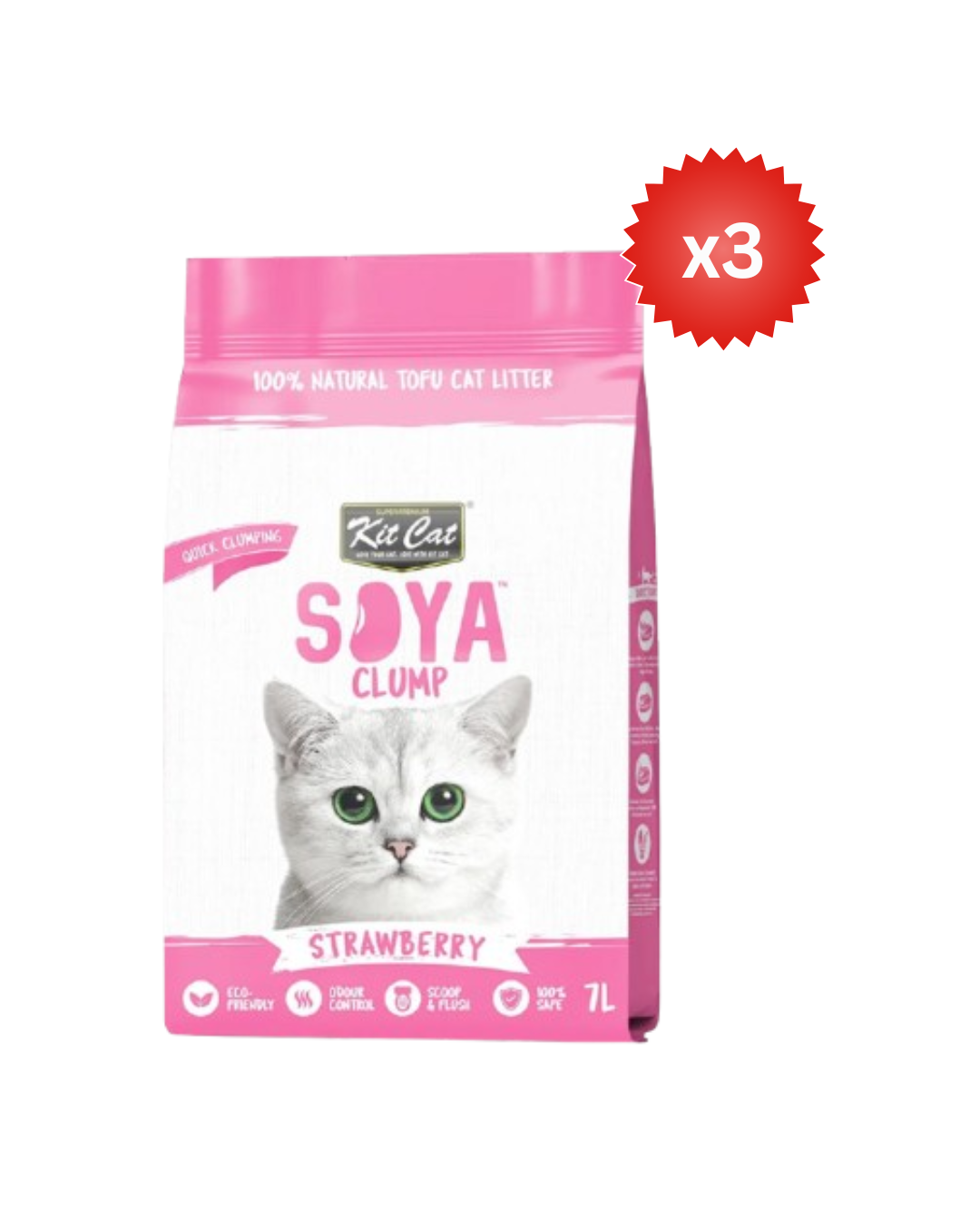 Kit Cat Soya Clump Soybean Litter - Strawberry 7L - Pack of 3