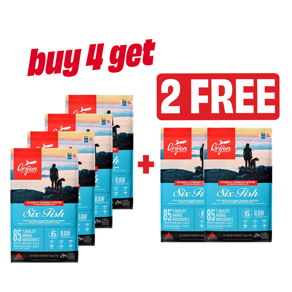 Buy 4 Get 2 Free - Orijen Six Fish Adult Dry Dog Food 2KG