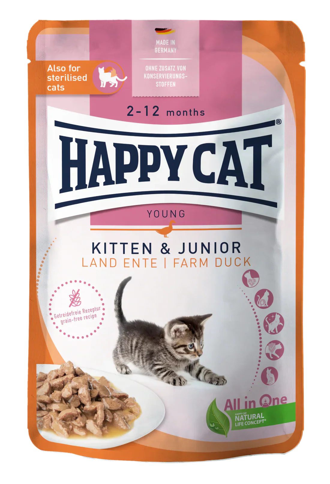 Happy Cat MIS Kitten & Junior Farm Duck 85 g