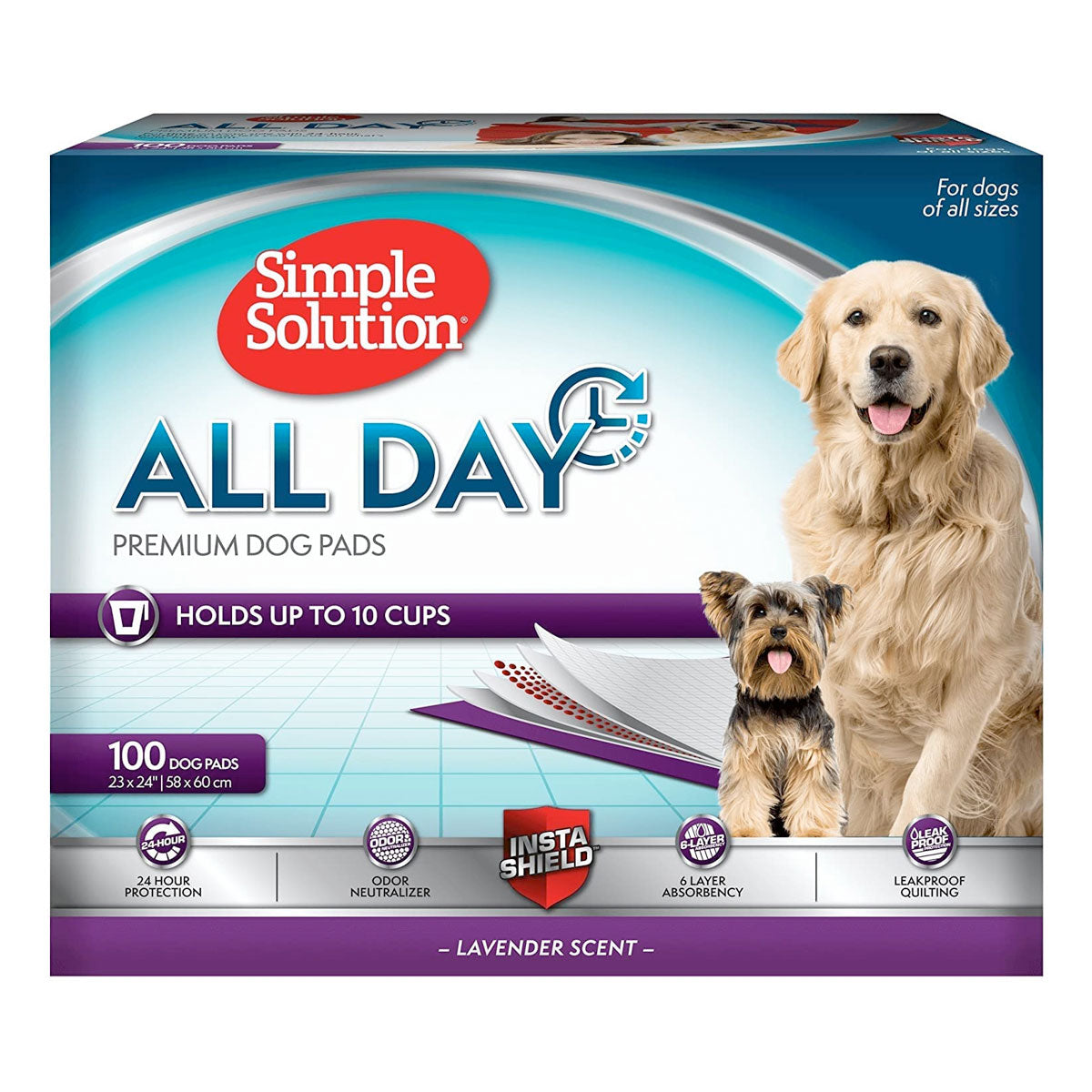 Simple Solution All Day Premium Dog Pads, Lavender Scent, 23" x 24" - Pack of 100