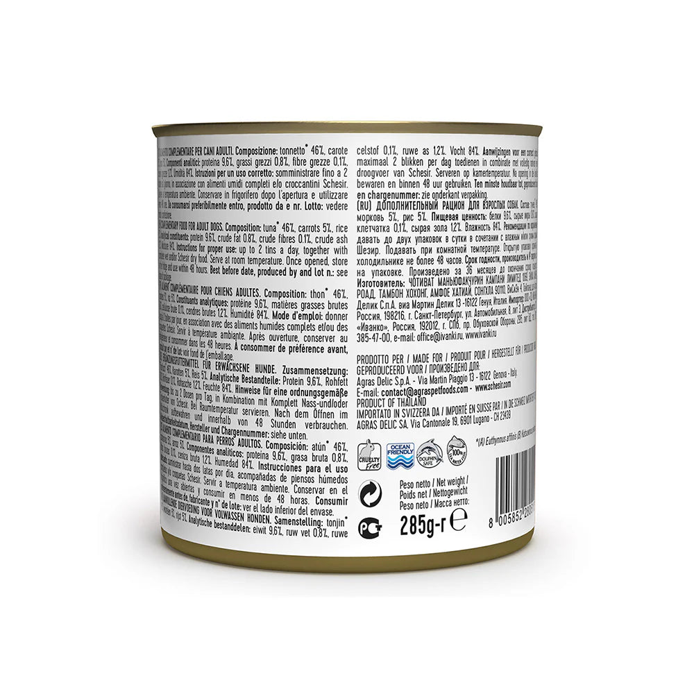 Schesir Dog Wet Food in Jelly Can-Tuna With Carrot 285g