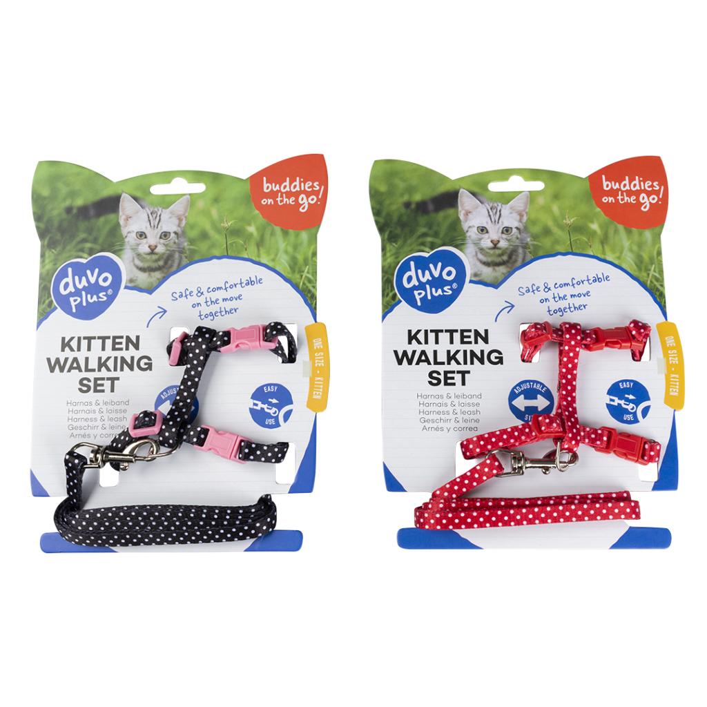 Duvo+ Kitten Walking Set White Dots Black/Red 15-25cm / 8mm-125cm