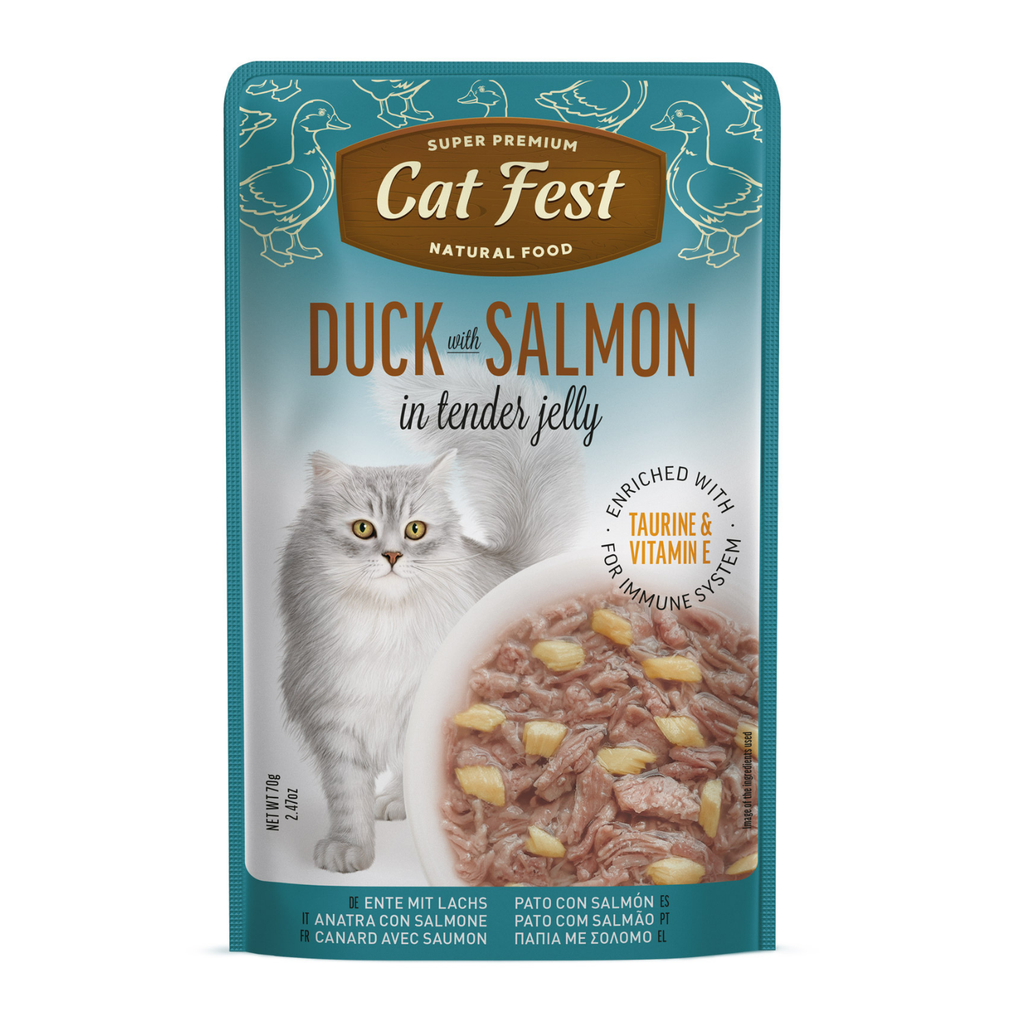 Cat Fest Duck With Salmon In Tender Jelly For Cats 12x70g 12pcs/box