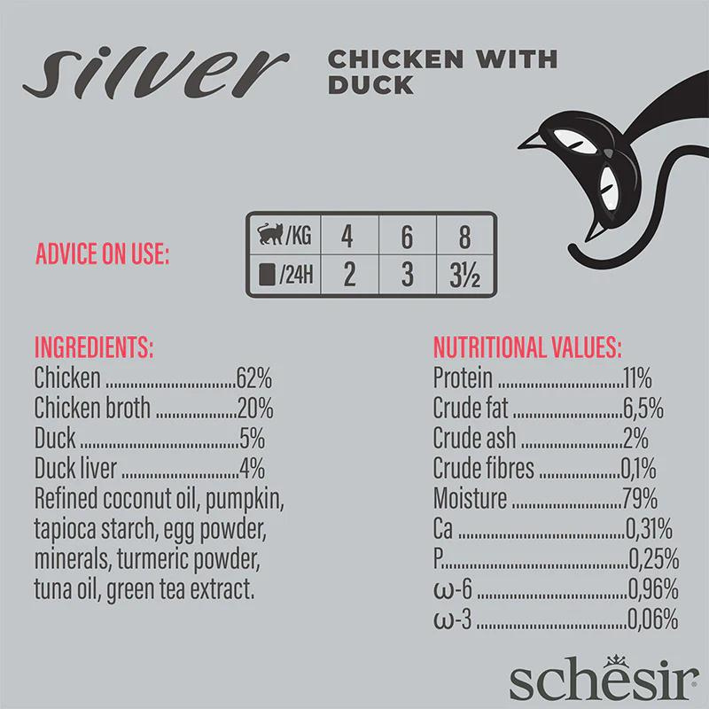 Schesir Silver Mousse & Fillets Senior Cat Wholefood - Chicken With Duck 70g