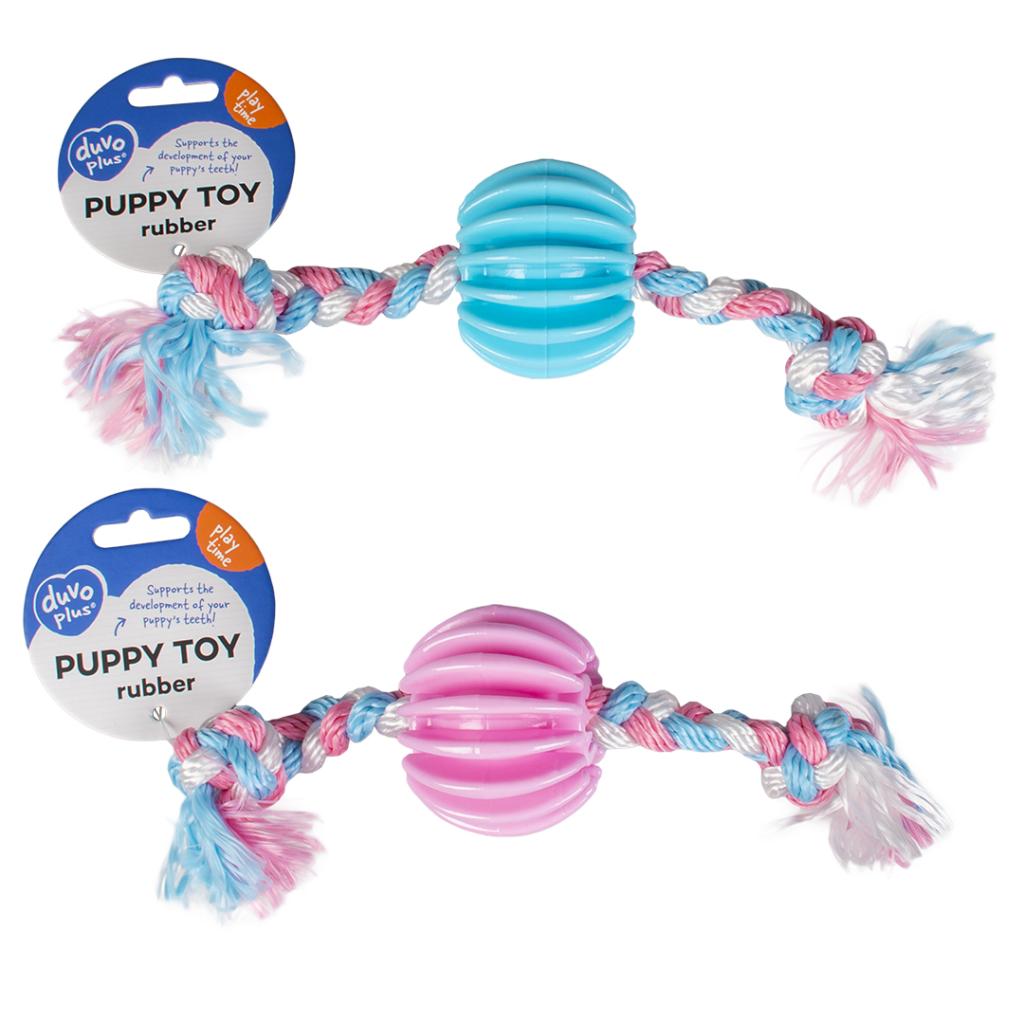 Duvo+ Puppy Toy TPR Treat Ball with Nylon Rope 30cm