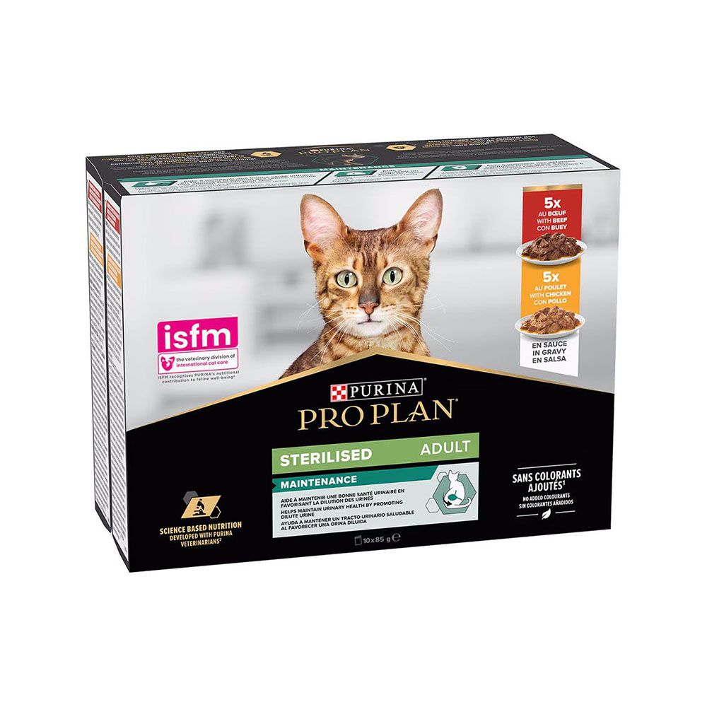 Purina Pro Plan Cat Sterlised Maintenance Beef and Chicken Fish Multipack Canned Cat Food - 10 x 85 g