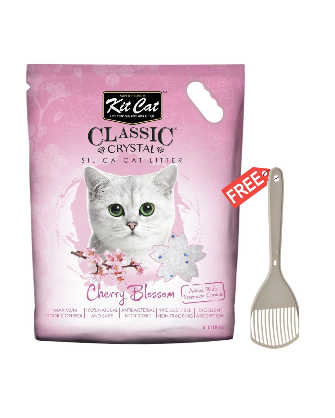 Kit Cat Classic Crystal Cat Litter - Cherry Blossom (5 Litres) - Free Scoop