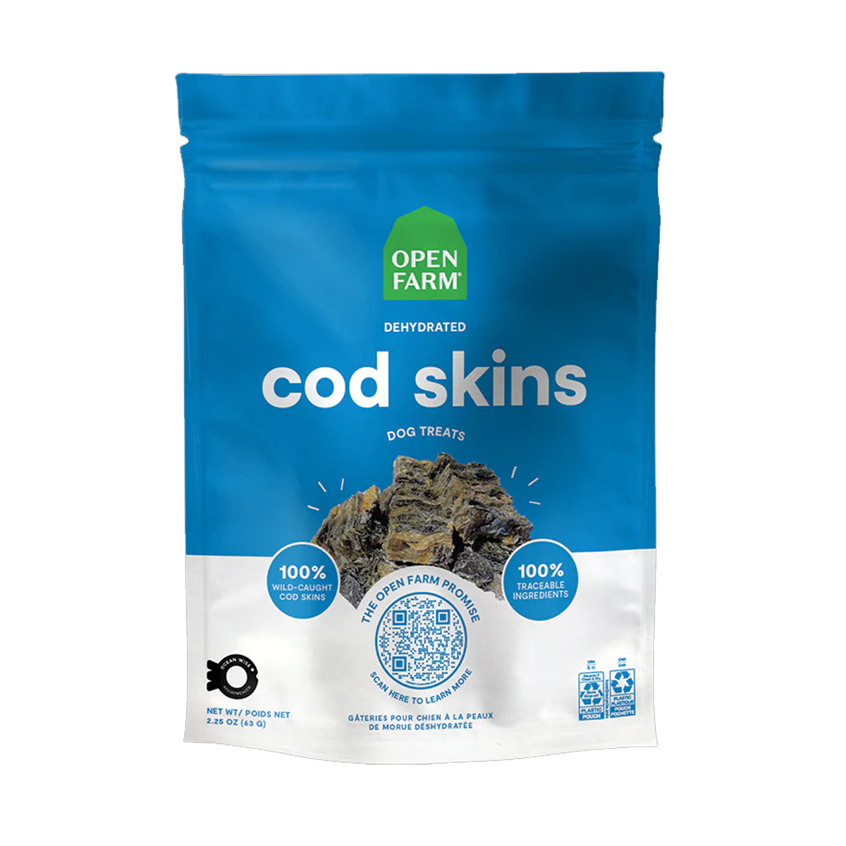 Open Farm Dehydrated Cod Skin Dog Treat - 63G