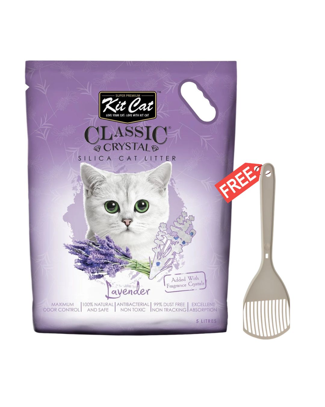 Kit Cat Classic Crystal Cat Litter - Lavender (5 Litres) - Free Scoop