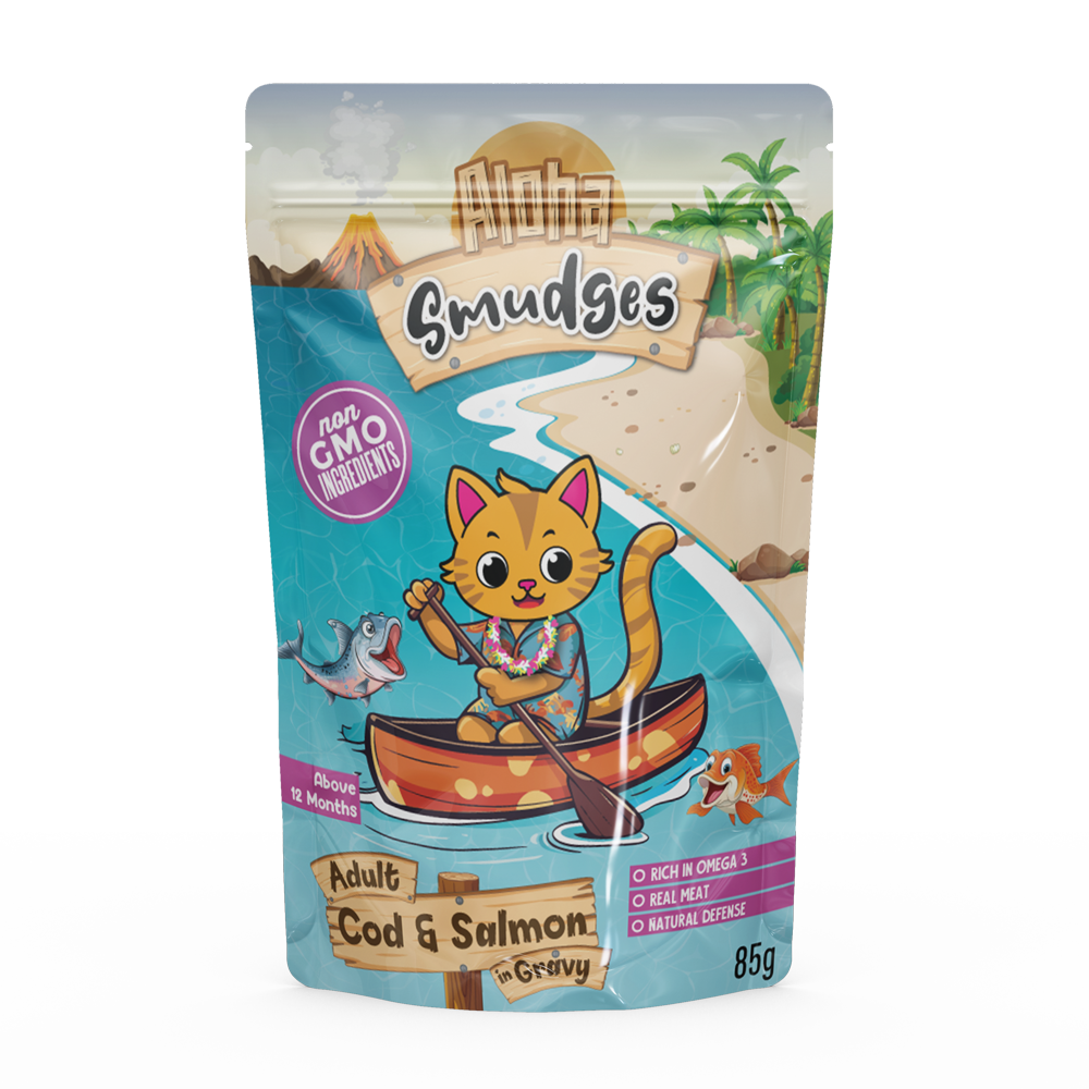 Aloha Smudges Cod & Salmon Adult Cat wet food in Gravy 85g Pouch