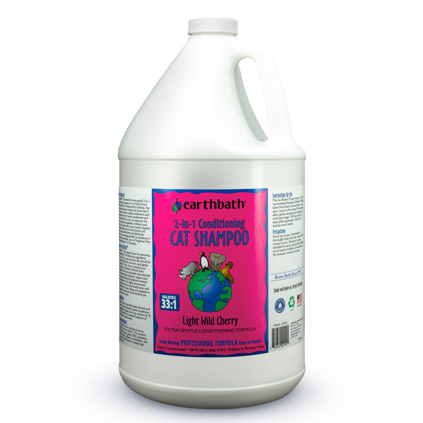 earthbathÂ® 2-in-1 Conditioning Cat Shampoo, Light Wild Cherry, Extra Gentle Conditioning Formula, 128 oz (1 Gallon)