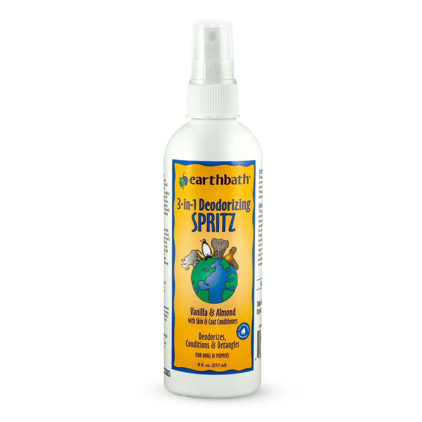 earthbath® 3-in-1 Deodorizing Spritz, Vanilla Almond with Skin &amp; Coat Conditioners, Made in USA, 8 oz pump spray