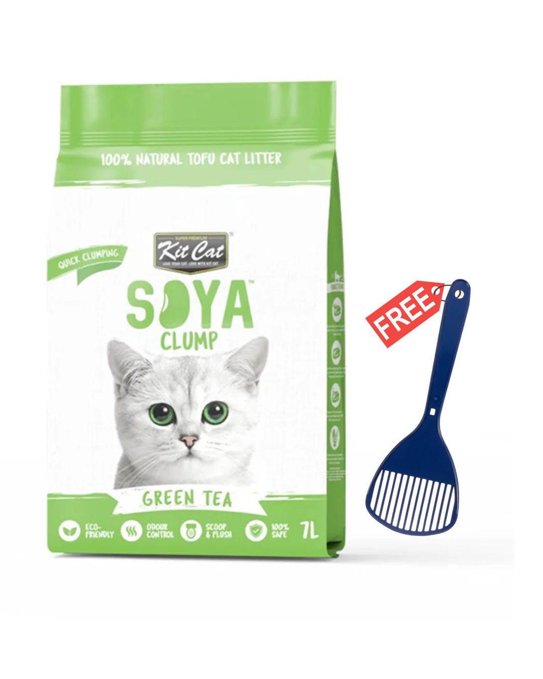 Kit Cat Soya Clump Soybean Litter - Green Tea 7L - Free Scoop