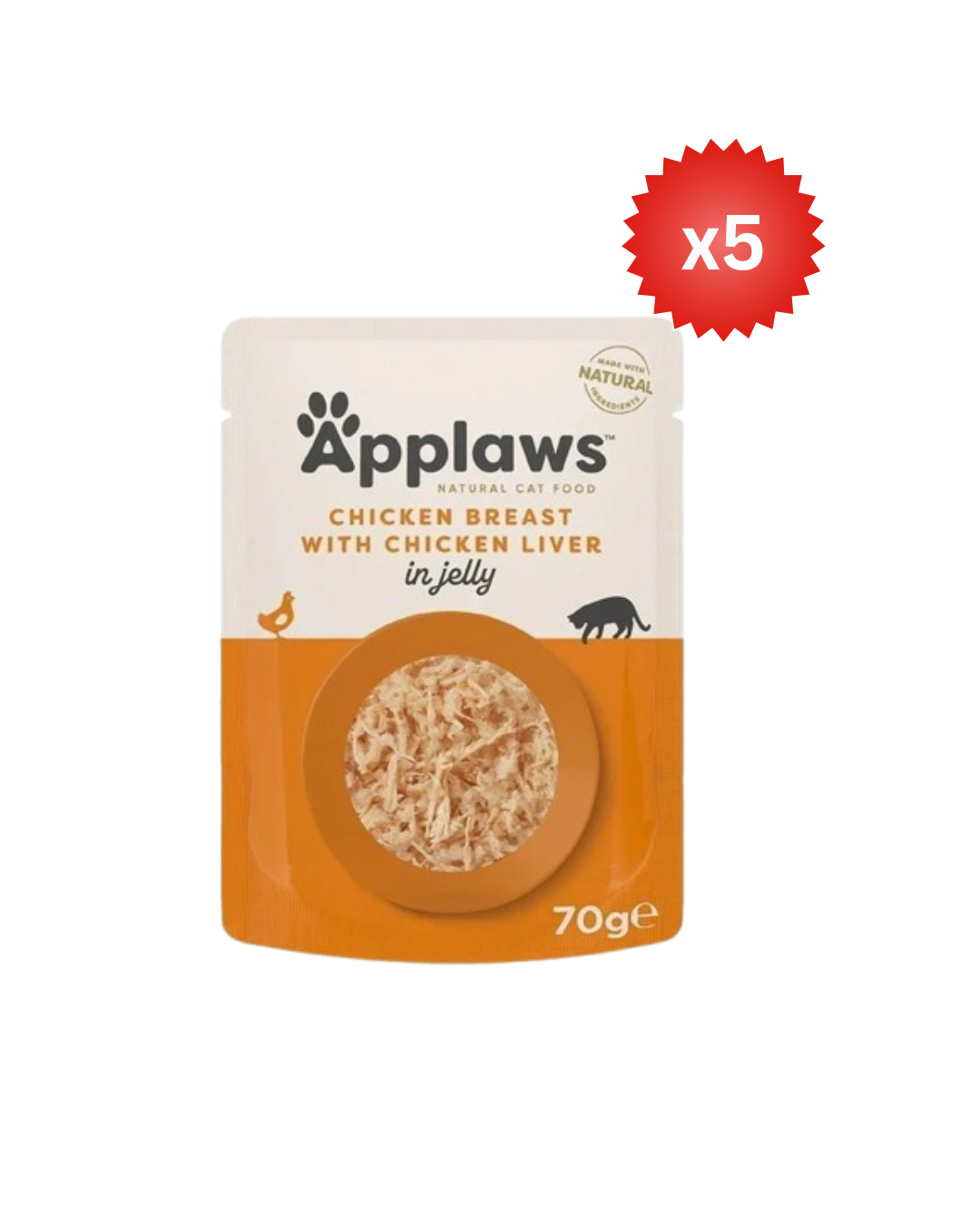 Applaws Chicken with Liver in Jelly Adult Wet Cat Food 70g Pouch -Pack of 5