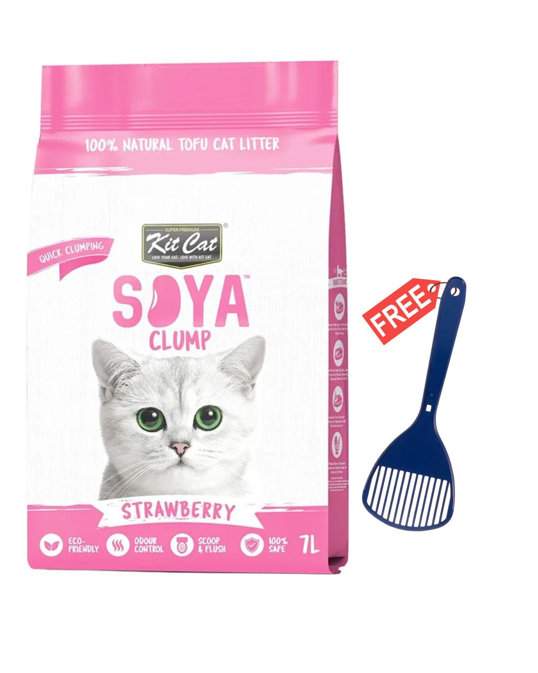 Kit Cat Soya Clump Soybean Litter - Strawberry 7L - Free Scoop