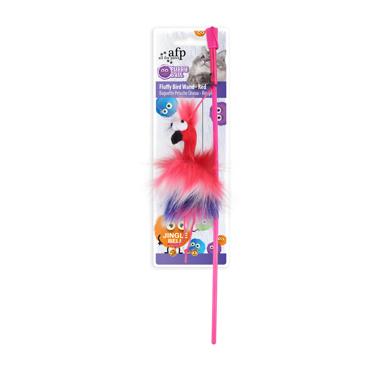 Furry Ball Fluffy Bird Wand Red