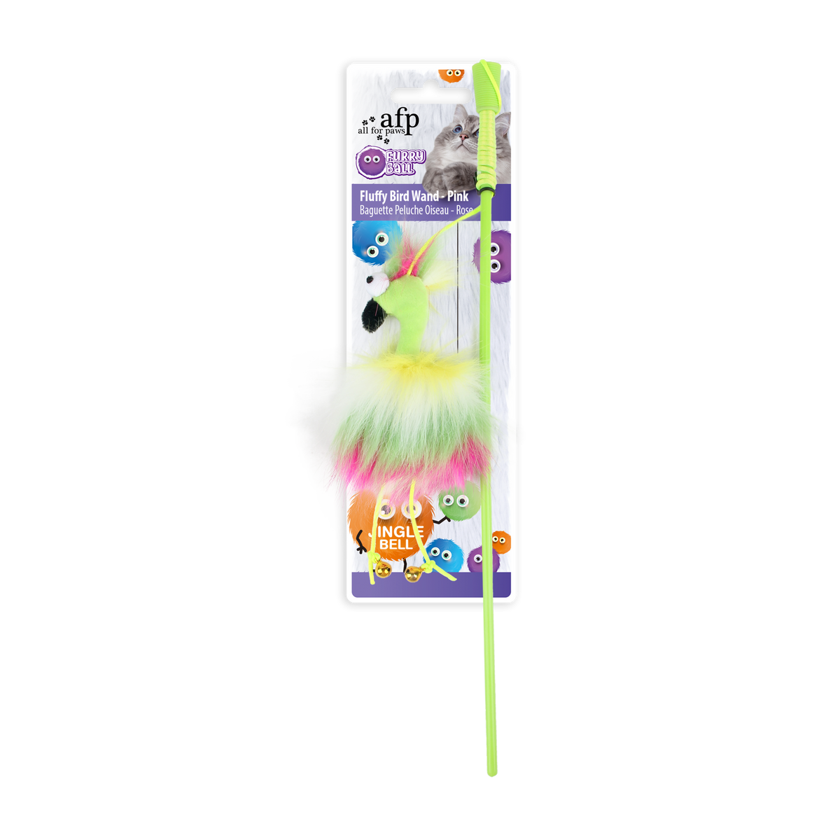 Furry Ball Fluffy Bird Wand Pink