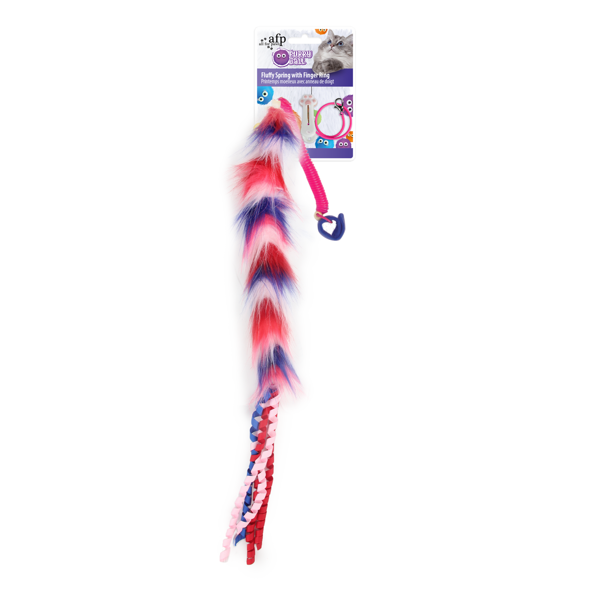 Furry Ball Fluffy Spring with Finger Ring Red