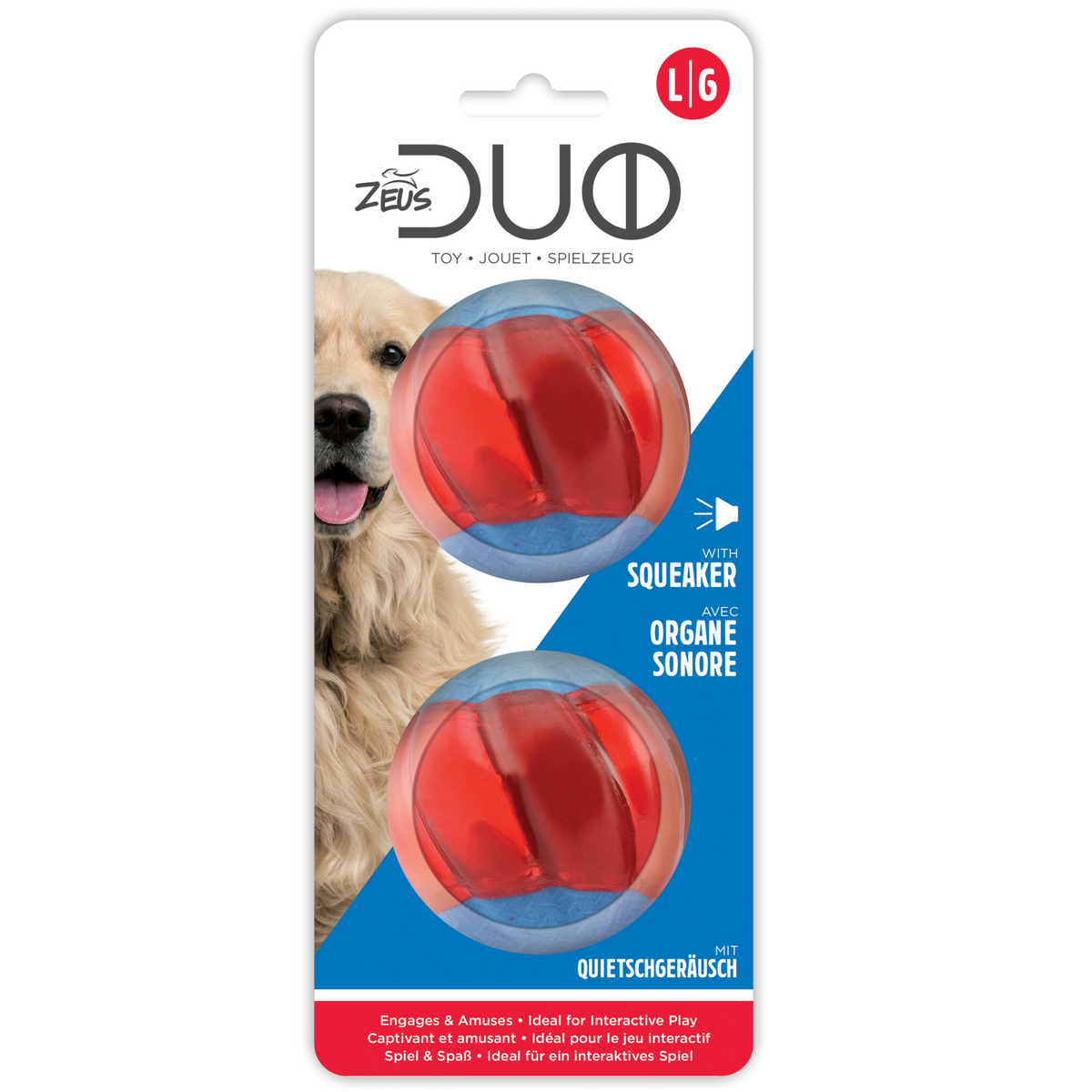 Zeus Duo Ball with Squeaker 2/pk, 6.3 cm