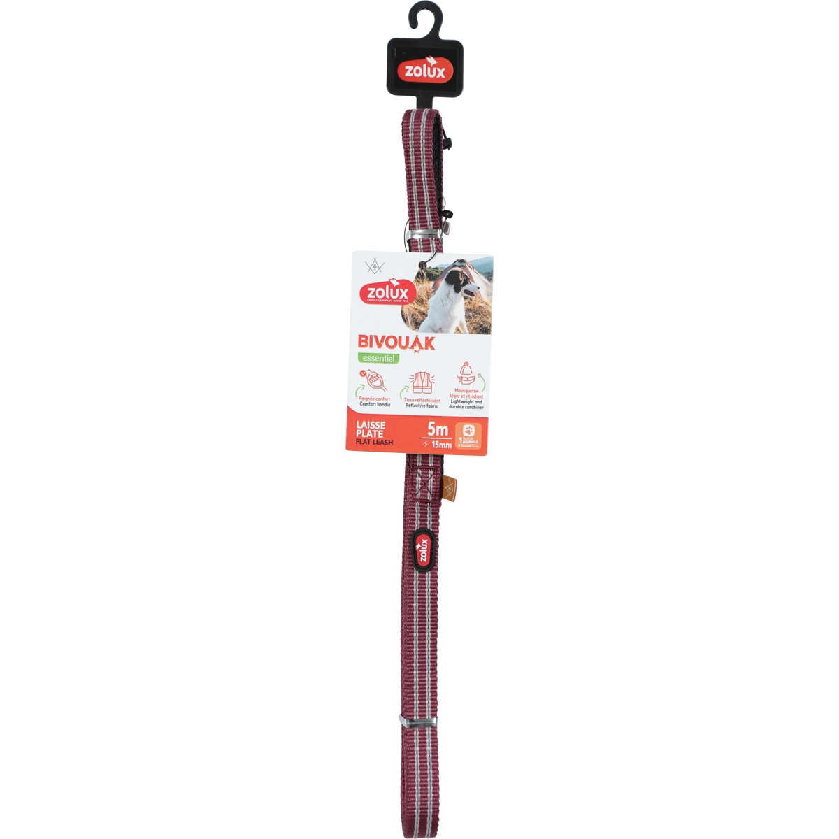 BVK Flat Lead for Dog Red, 5 m/15 mm