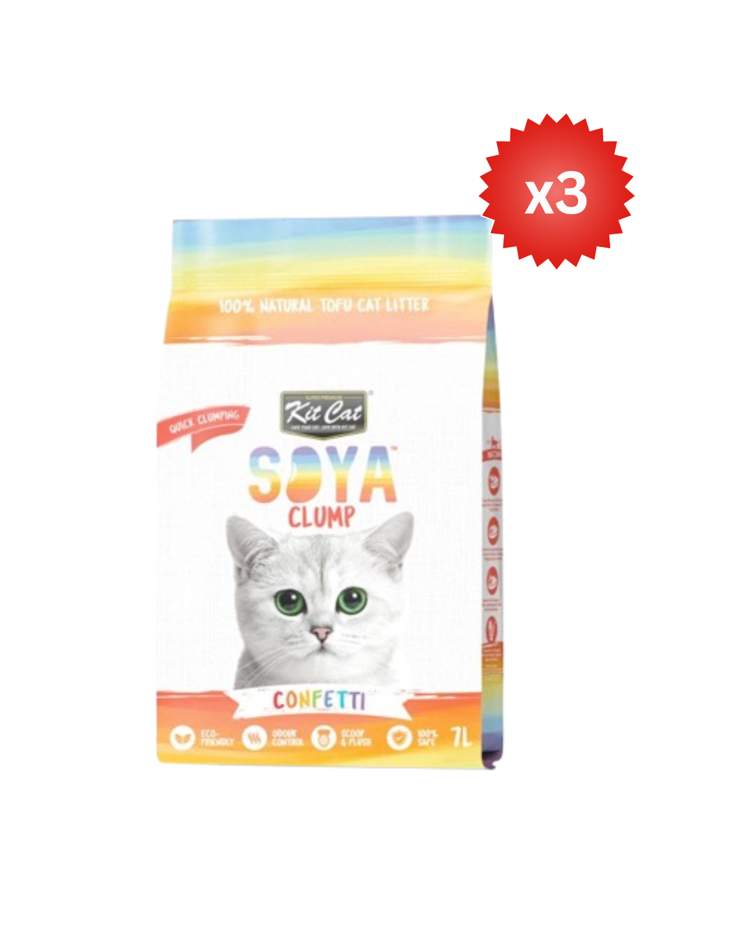 Kit Cat Soya Clump Soybean Litter - Confetti 7L - Pack of 3
