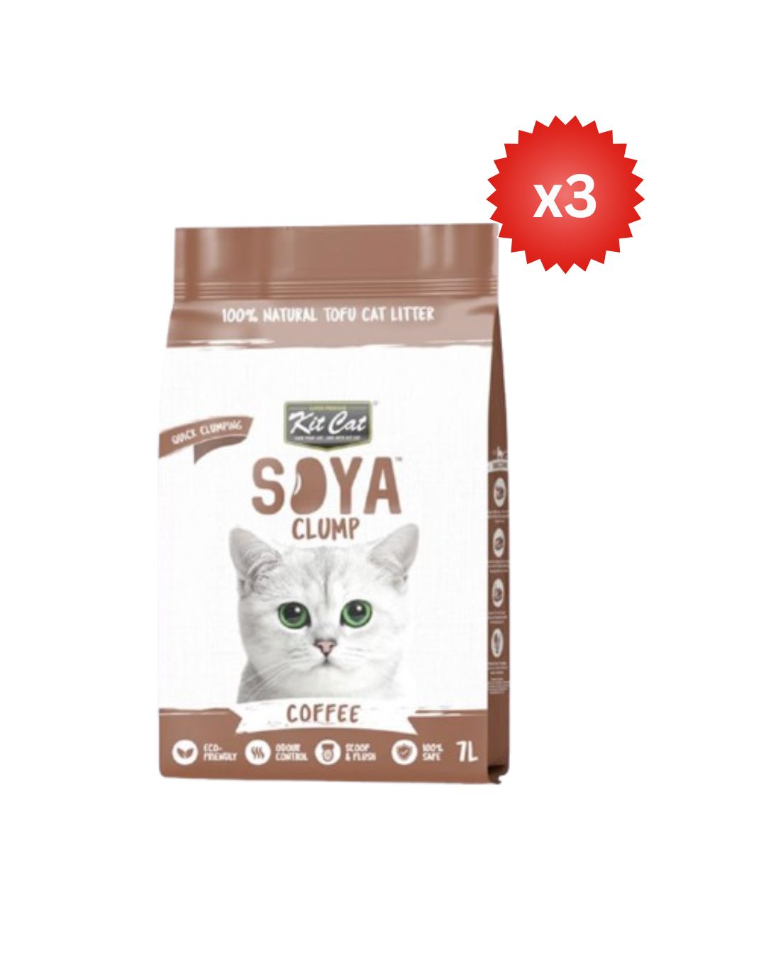 Kit Cat Soya Clump Soybean Litter - Coffee 7L - Pack of 3