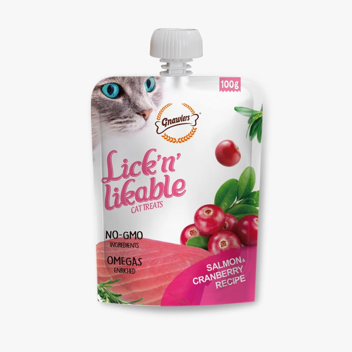 Gnawlers Lick n Likable Creamy Cat Treat with Salmon & Cranberry