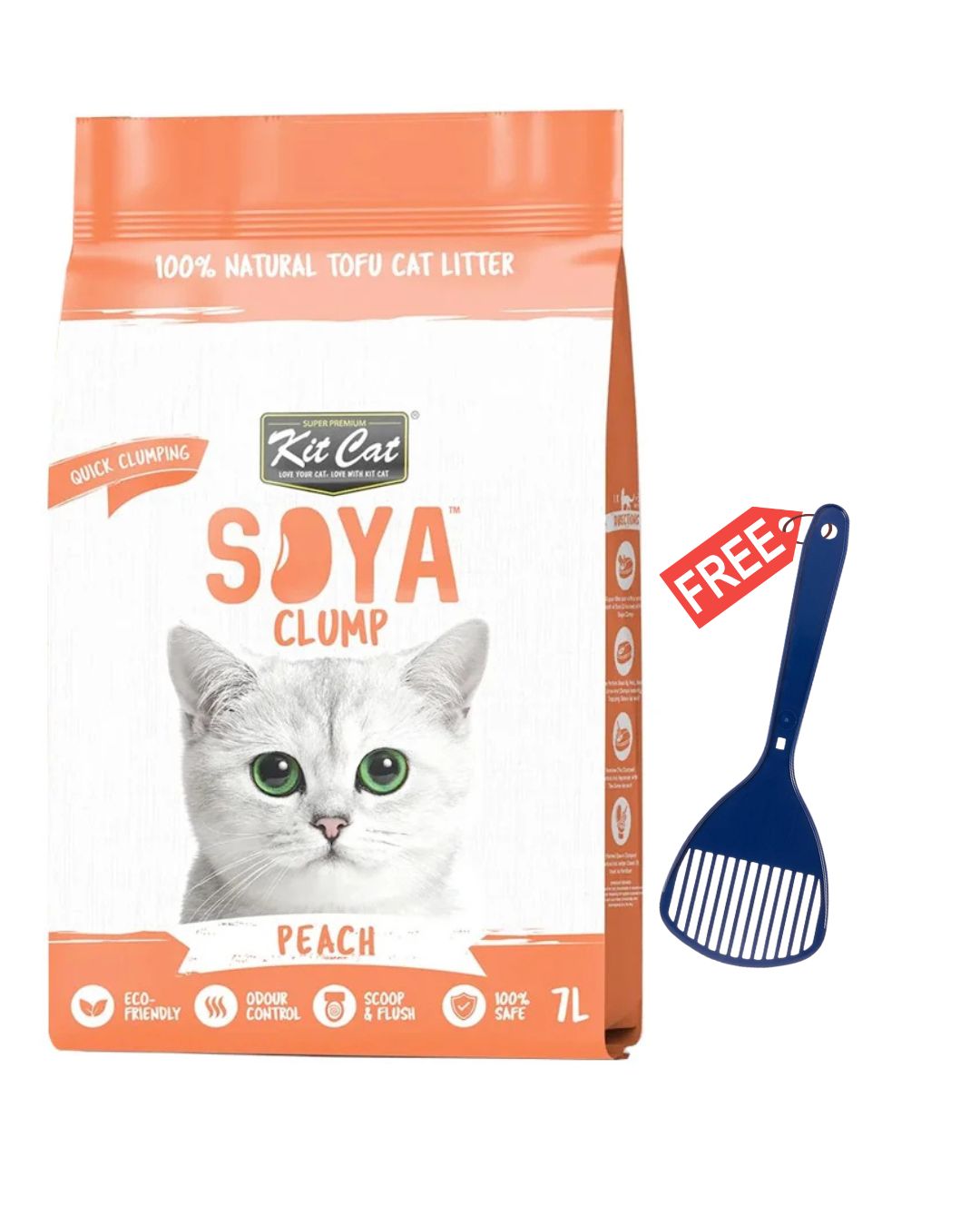 Kit Cat Soya Clump Soybean Litter - Peach 7L - Free Scoop