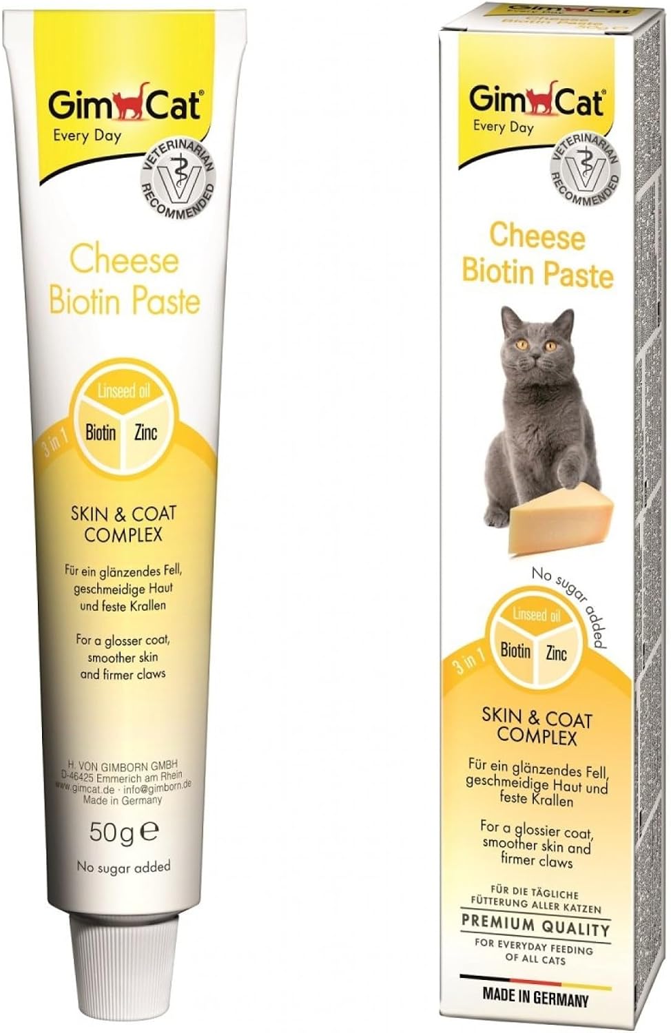 GimCat 3in1 Cheese Cat Paste Supplement with Biotin, Zinc & Lins