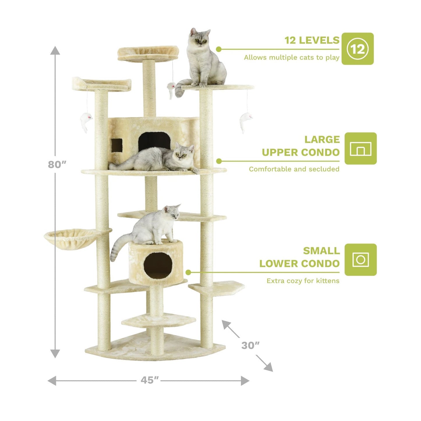 Go Pet Club 80" Cat Tree CondoOverall Size : 30"L x 45"W x 80"H