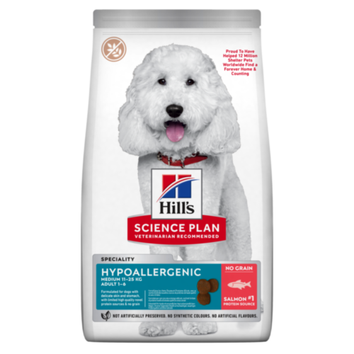 HillÃƒÆ’Ã‚Â¢ÃƒÂ¢Ã¢â‚¬Å¡Ã‚Â¬ÃƒÂ¢Ã¢â‚¬Å¾Ã‚Â¢s Science Plan Hypoallergenic Medium Breed Adult Dry Dog Food with Salmon (2.5kg)