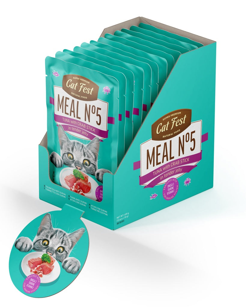 Cat Fest Meal No 5 Cat Food in Jelly-Tuna With Crab Stick 12x50g 12pcs/box