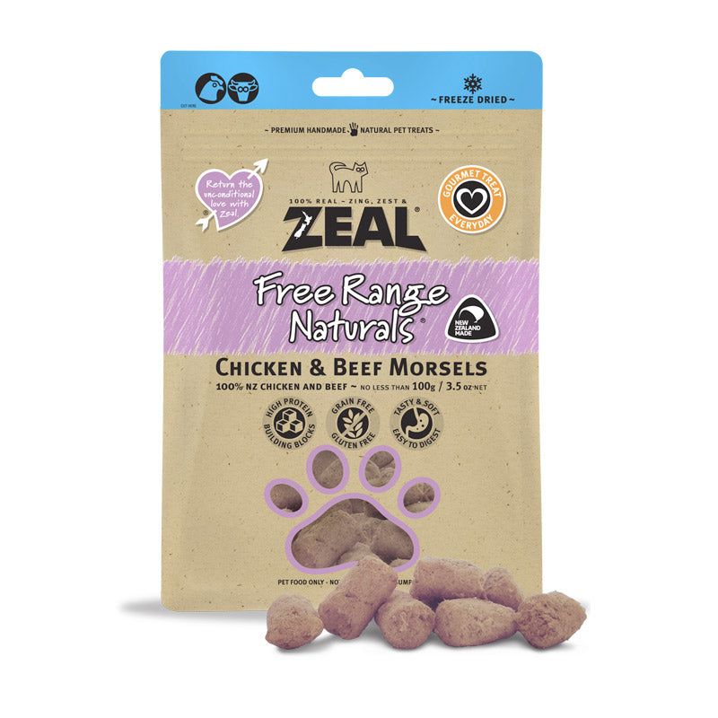 Zeal Dried Chicken &amp; Beef Morsels (Cat) 100g