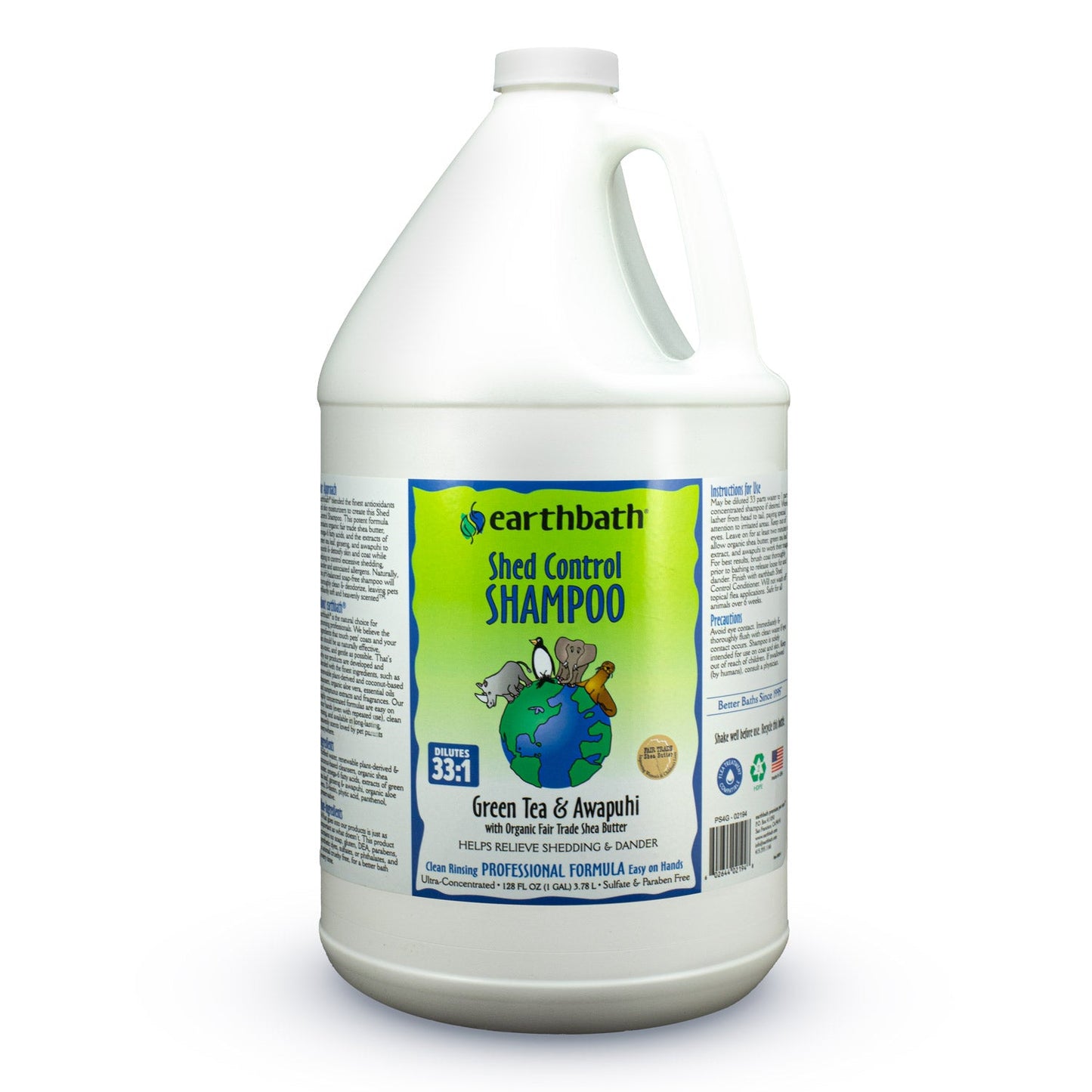 earthbathÂ® Shed Control Shampoo, Green Tea &amp; Awapuhi with Organic Fair Trade Shea Butter, Helps Relieve Shedding &amp; Dander, Made in USA, 128 oz (1 Gallon)