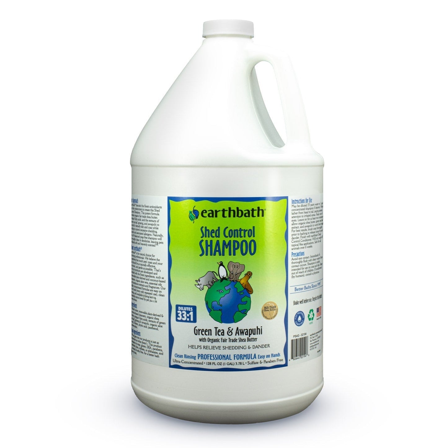 earthbath® Shed Control Shampoo, Green Tea &amp; Awapuhi with Organic Fair Trade Shea Butter, Helps Relieve Shedding &amp; Dander, Made in USA, 128 oz (1 Gallon)