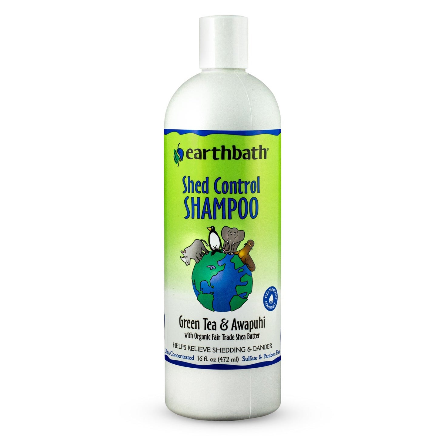 earthbathÂ® Shed Control Shampoo, Green Tea & Awapuhi with Organic Fair Trade Shea Butter, Helps Relieve Shedding & Dander, Made in USA -16 oz