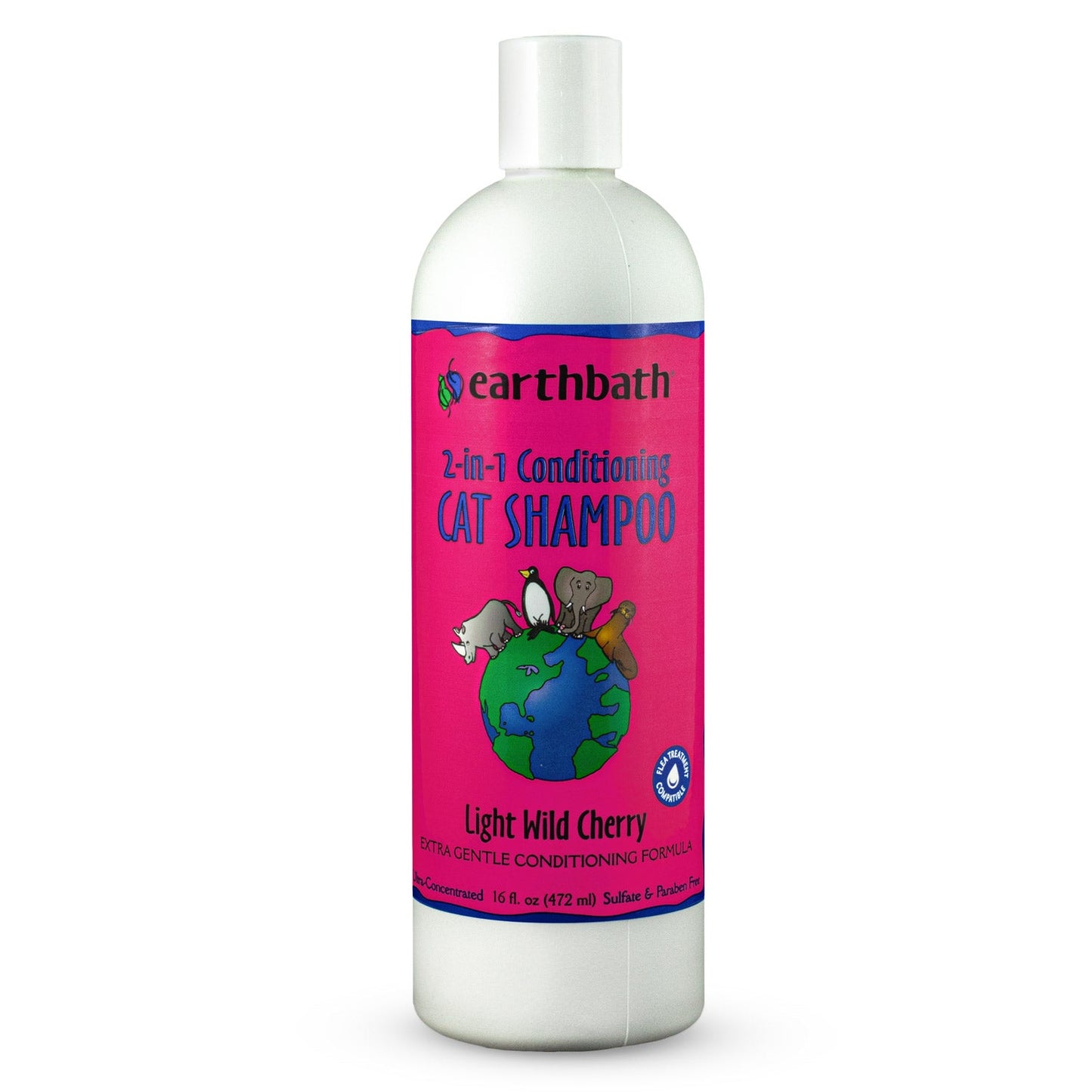 earthbathÂ® 2-in-1 Conditioning Cat Shampoo, Light Wild Cherry, Extra Gentle Conditioning Formula, Made in USA, 16 oz