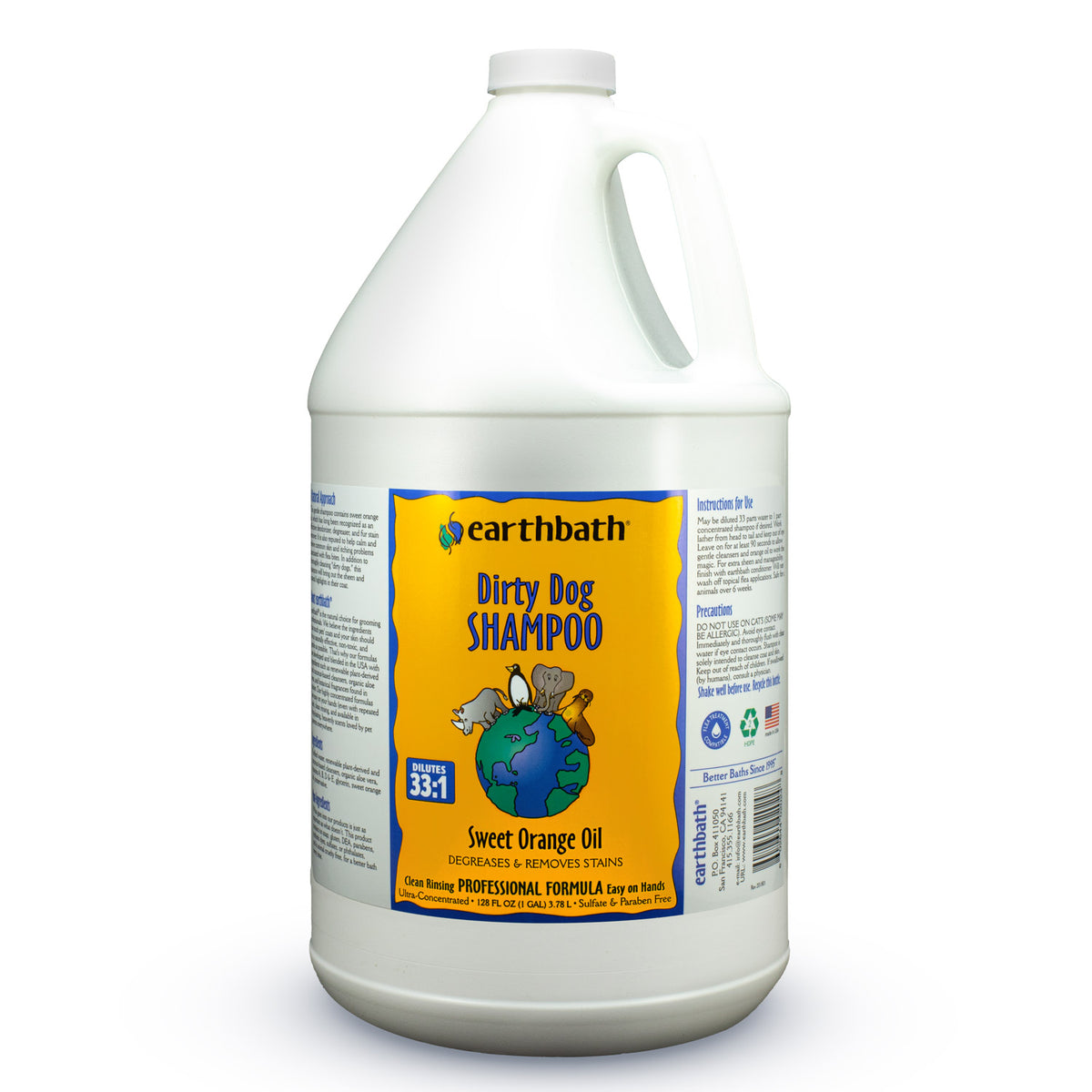 earthbath® Dirty Dog Shampoo Sweet Orange Oil, Degreases &amp; Removes Stains, 128 oz (1 Gallon)