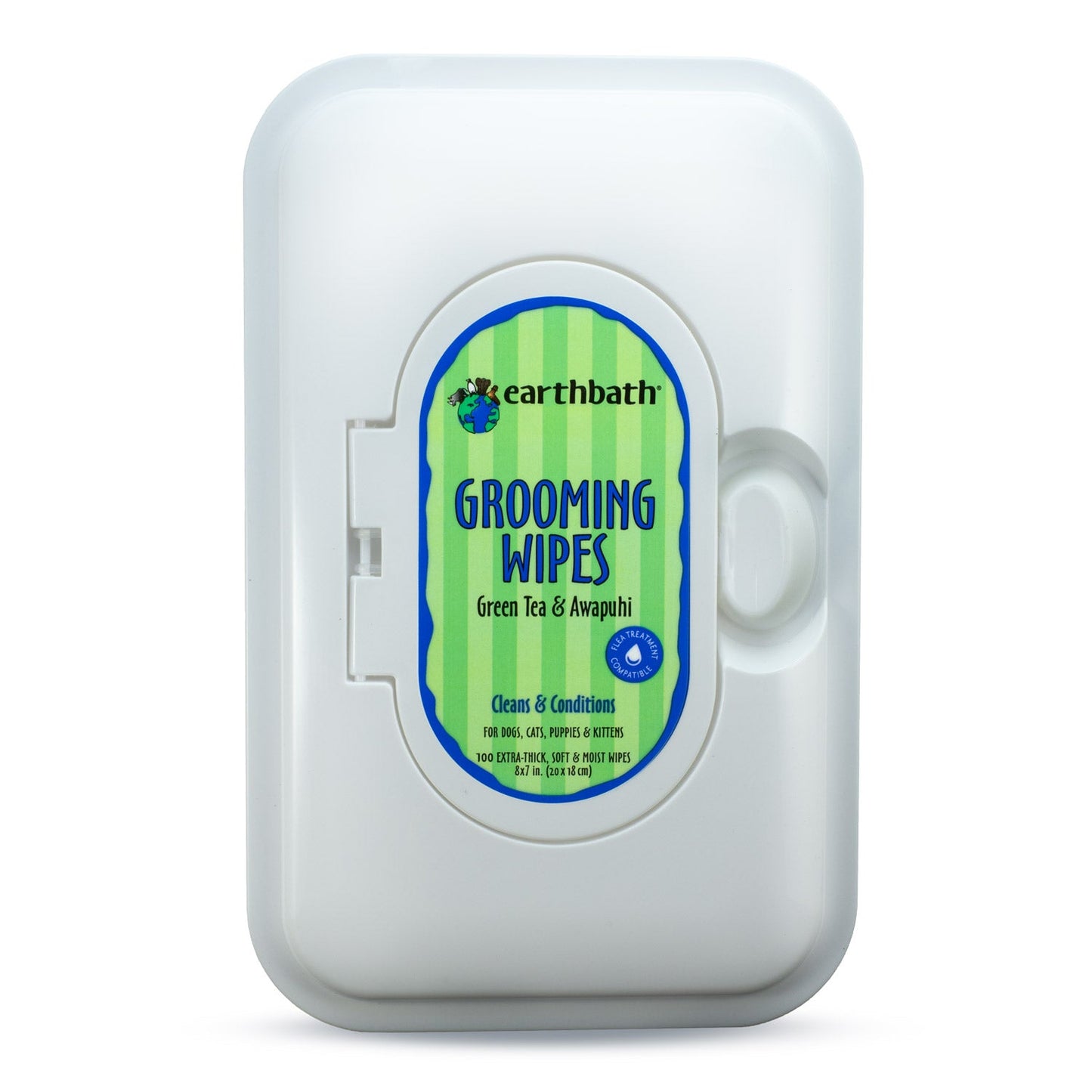 earthbathÂ® Grooming Wipes, Green Tea & Awapuhi, Cleans & Conditions, 100 ct re-sealable container