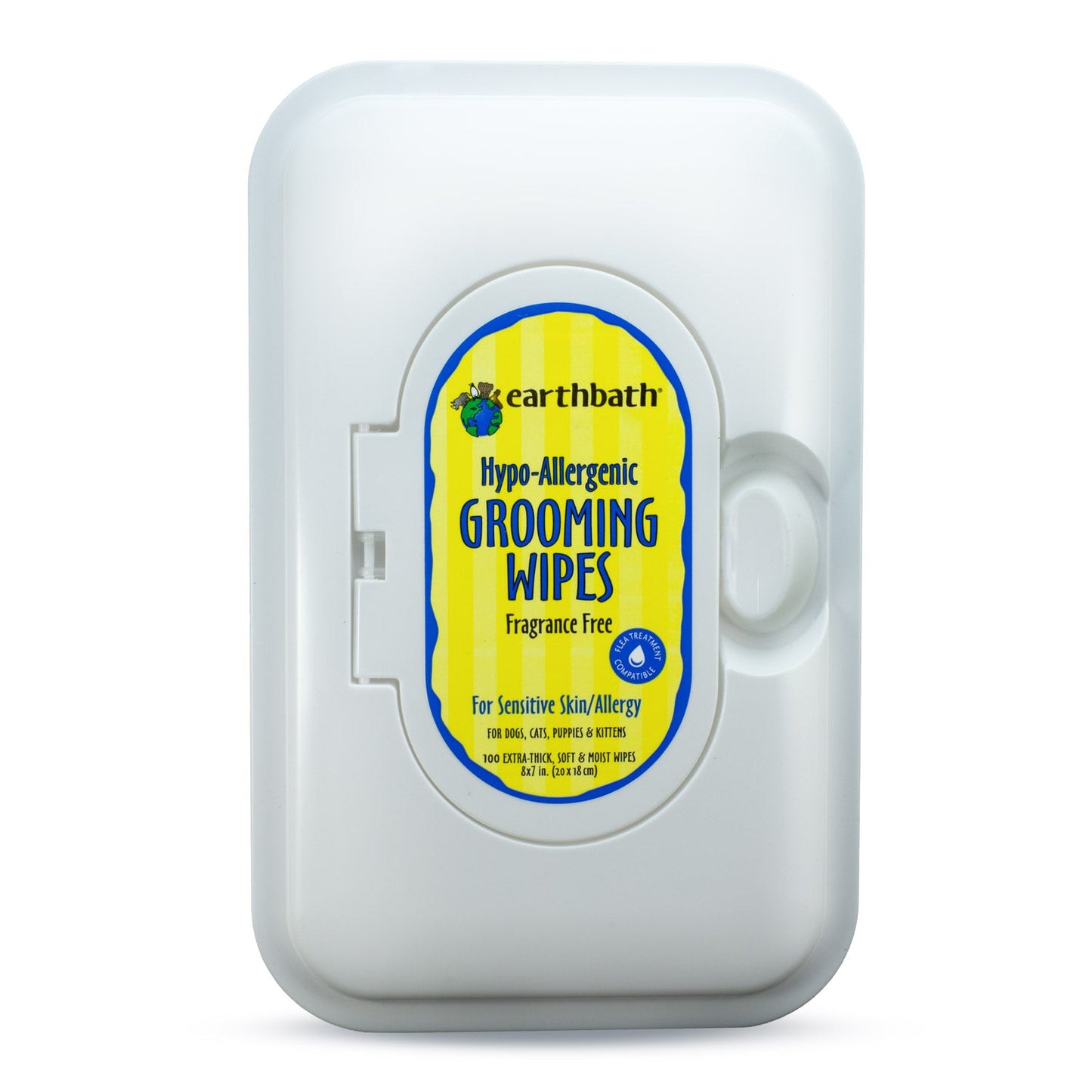 earthbathÂ® Hypo-Allergenic Grooming Wipes, Fragrance Free, For Sensitive Skin, 100 ct re-sealable container