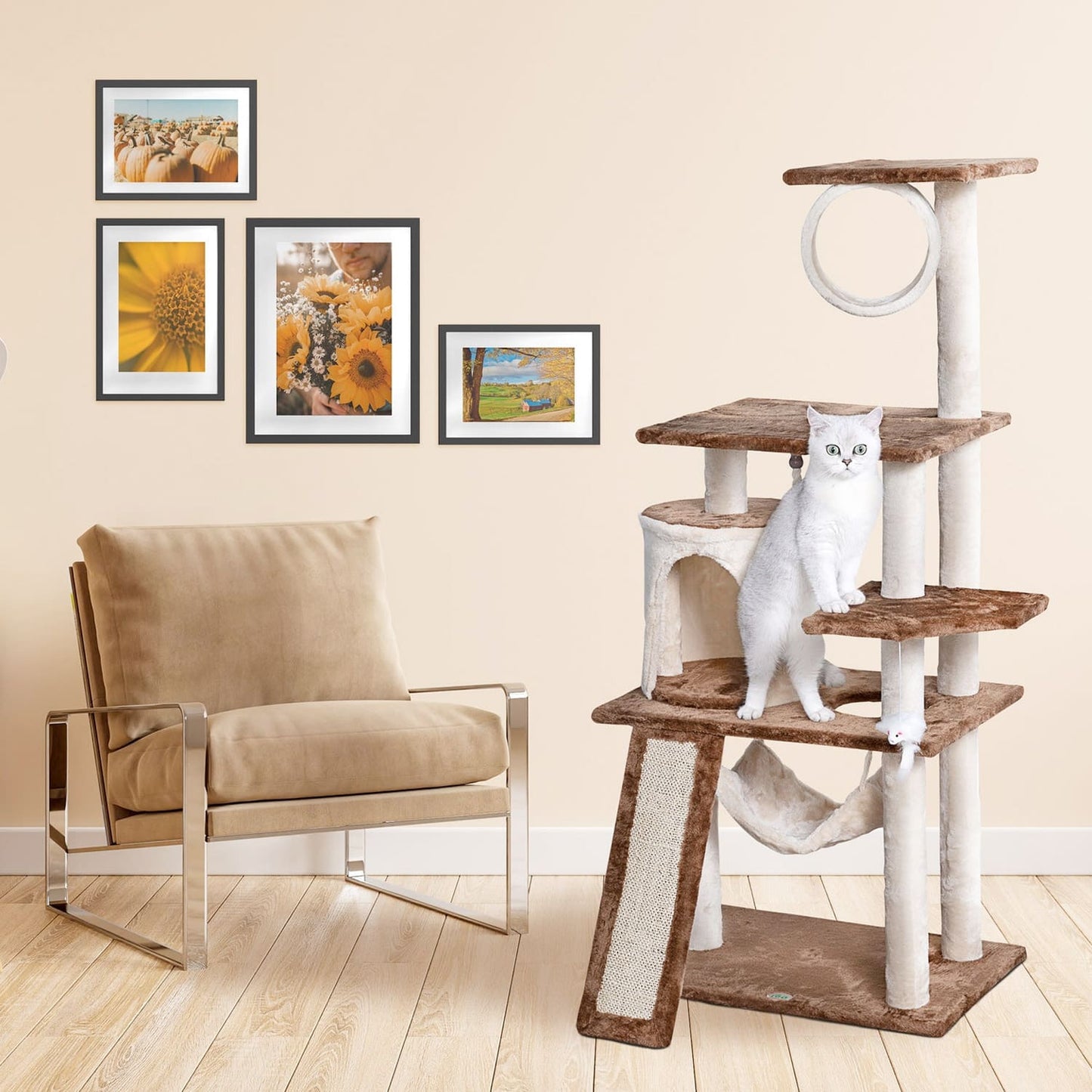 Go Pet Club 53" Kitten Cat Tree Condo with Scratching Board Overall Size : 23"L x 28.5"W x 53.5"H