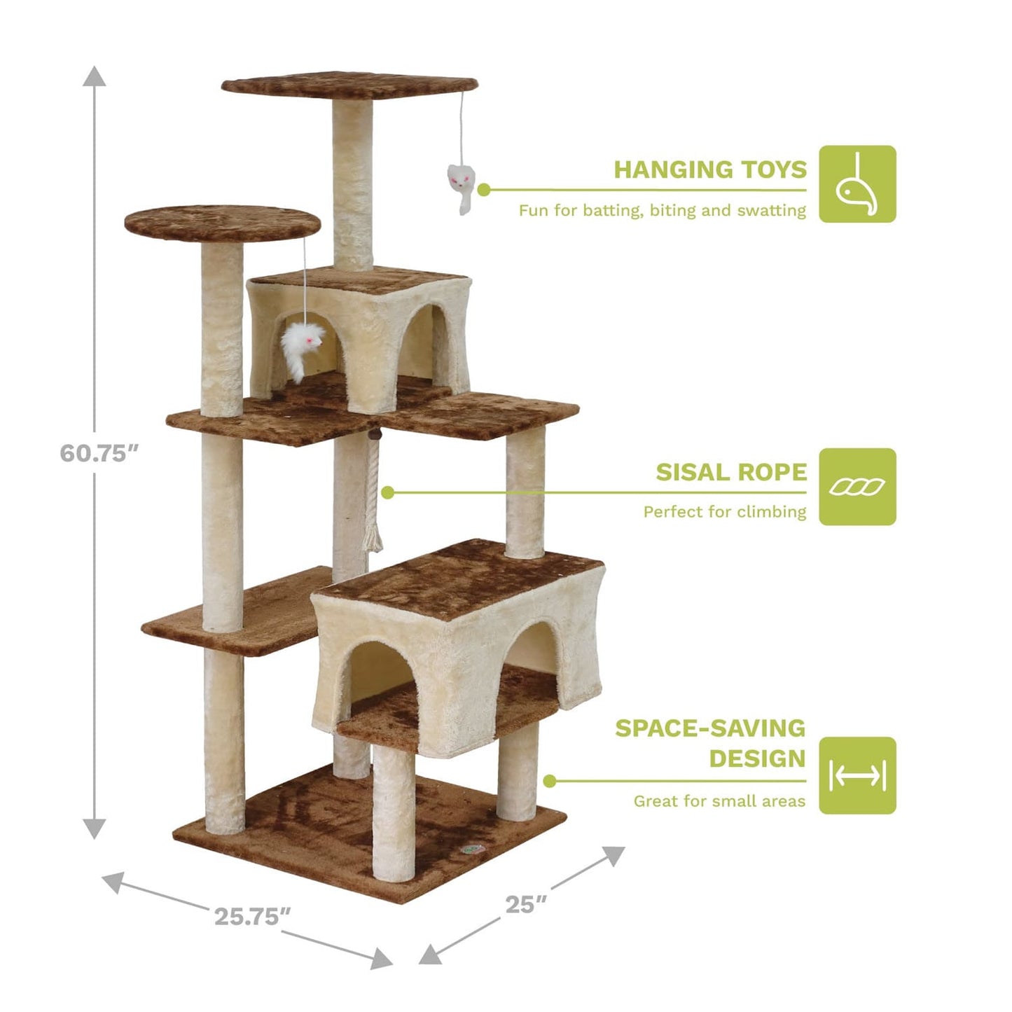 Go Pet Club 61" Kitten Cat Tree House Overall Size : 25"L x 25.75"W x 60.75"H