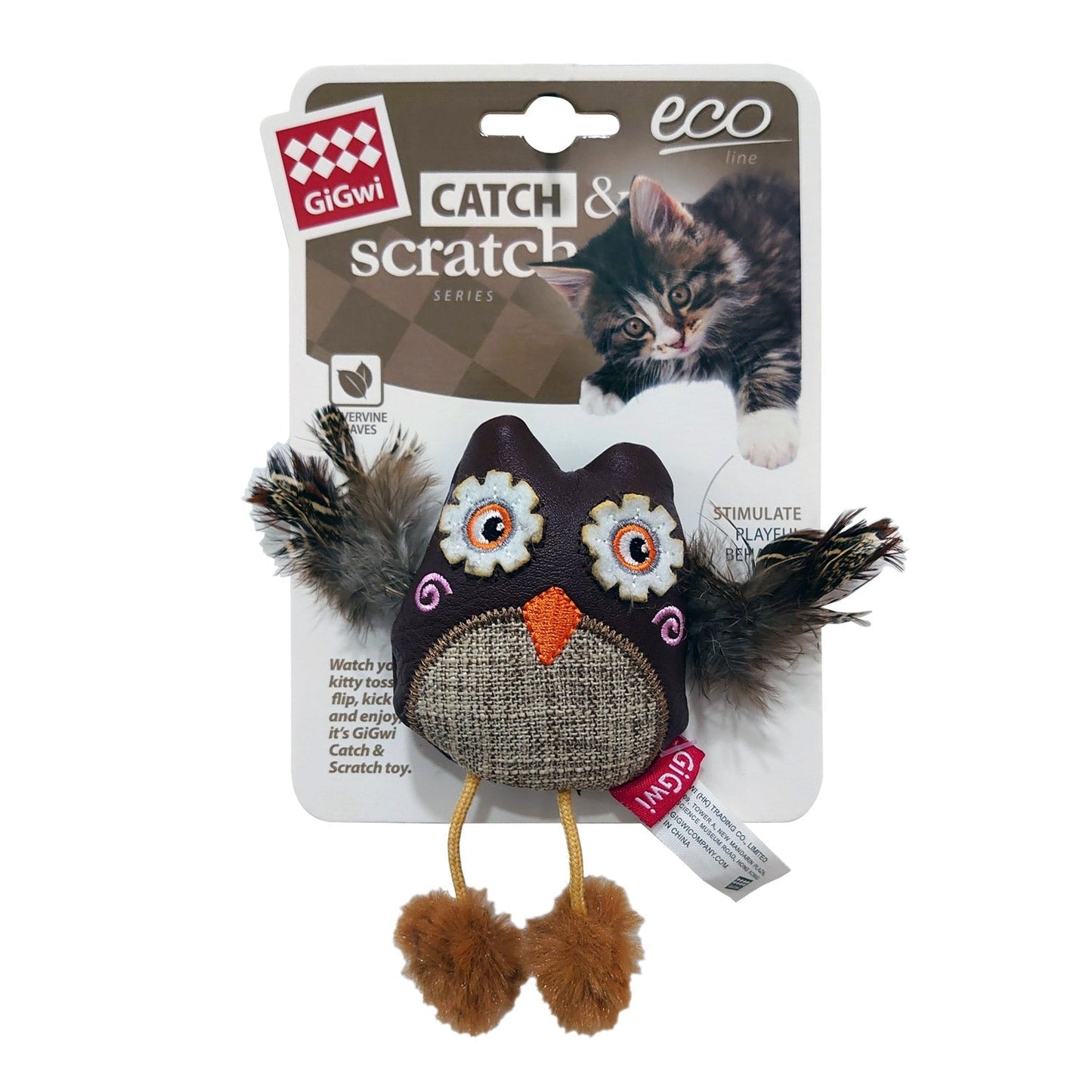 Owl Catch &amp; Scratch Eco line with Slivervine Leaves and Leatherette