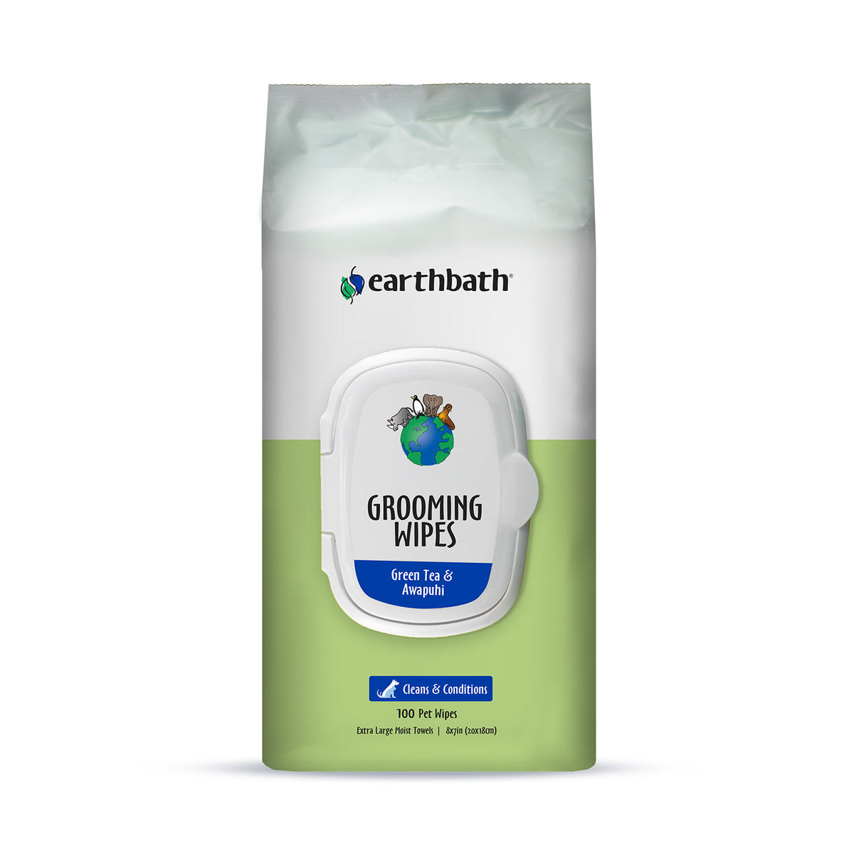 earthbath® Grooming Wipes, Green Tea &amp; Awapuhi, 100 ct