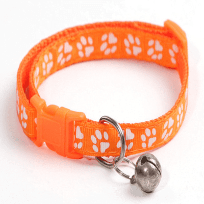 Pets club adjustable cat collar with bell- orange paw