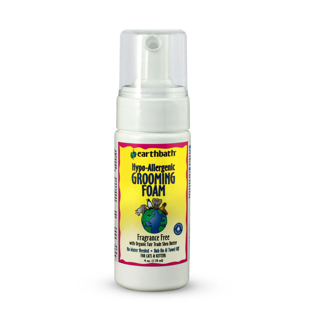 earthbath® Waterless Grooming Foam for Cats &amp; Kittens, Hypo-Allergenic &amp; Fragrance Free, Made in USA, 4 oz pump