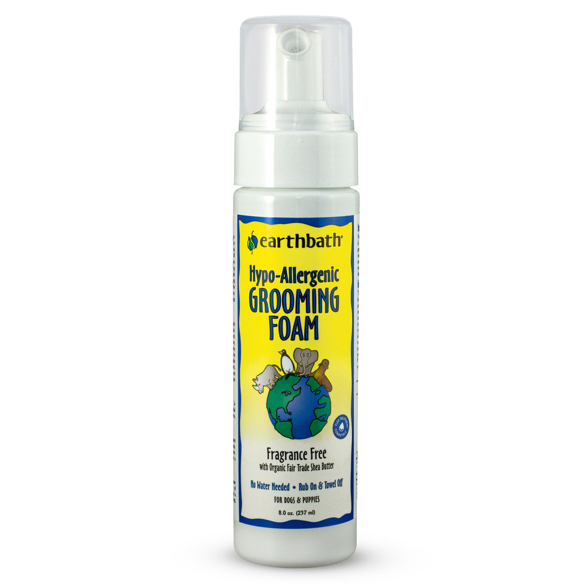 earthbath® Waterless Grooming Foam for Dogs &amp; Puppies, Hypo-Allergenic &amp; Fragrance Free, Made in USA, 8 oz pump